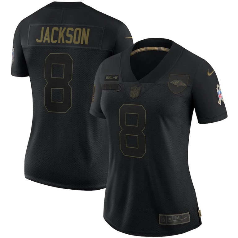 NFL Baltimore Ravens #8 Lamar Jackson Nike Women 2020 Salute To Service Limited  Black jerseys